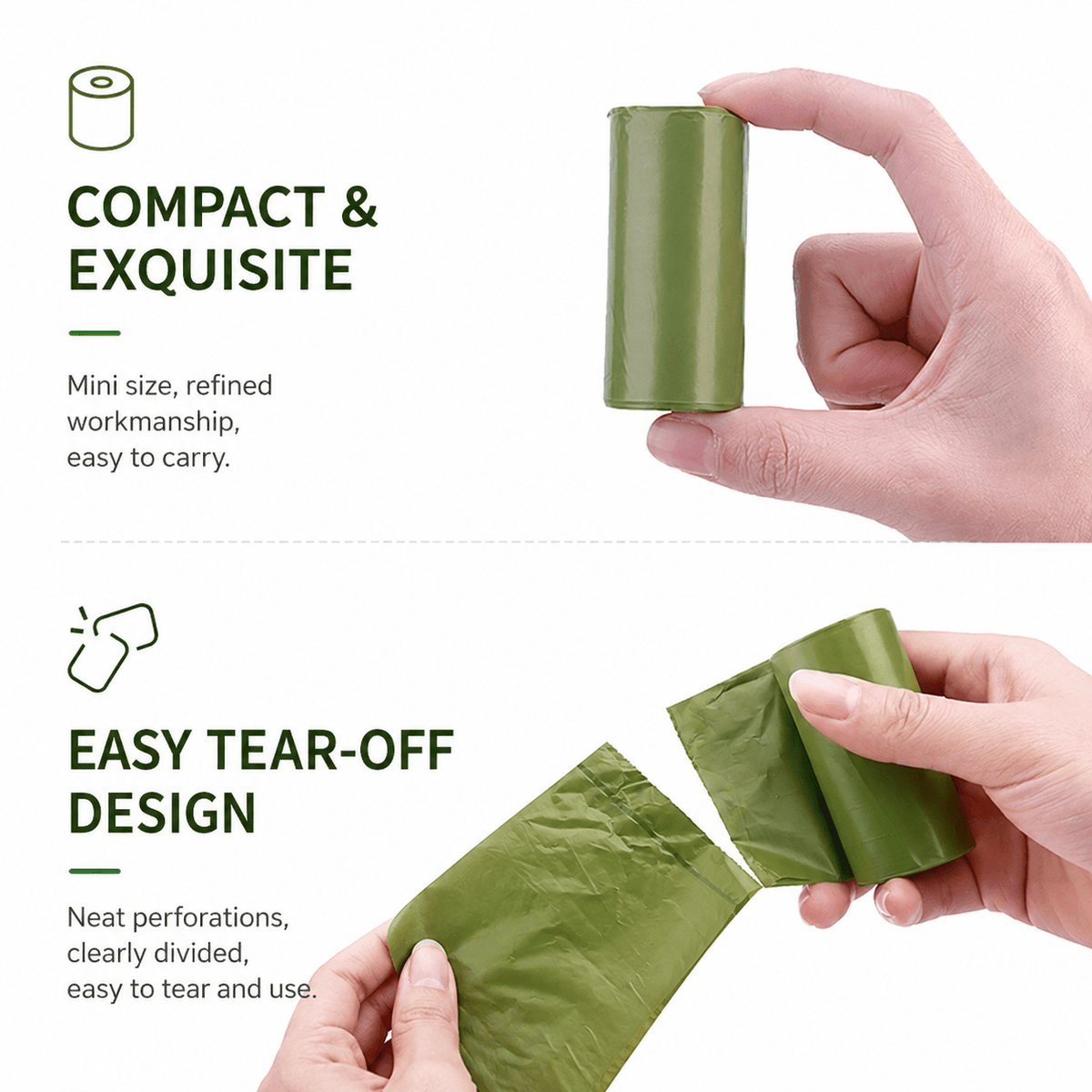 HDPE + EPI Dog Poop Bags & Leak-Proof Rolls with Free Dispenser