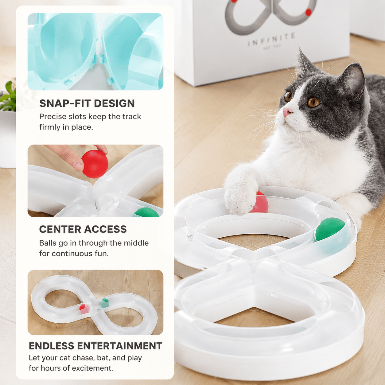 Infinity Figure-Eight Cat Track Toy with Rolling Balls - view 3
