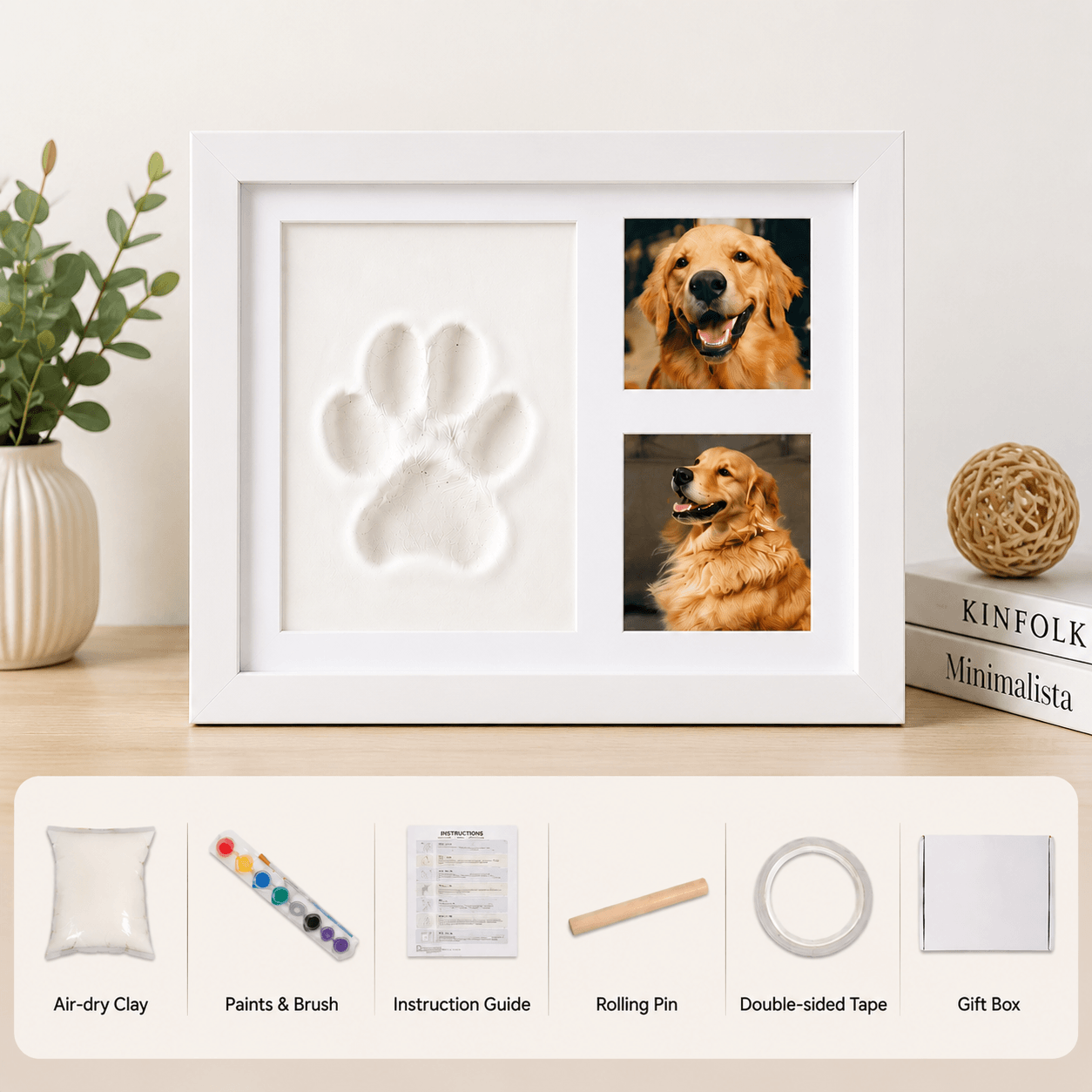 Pet Paw Print Frame Kit Air-Dry Clay and Photo Display - view 9