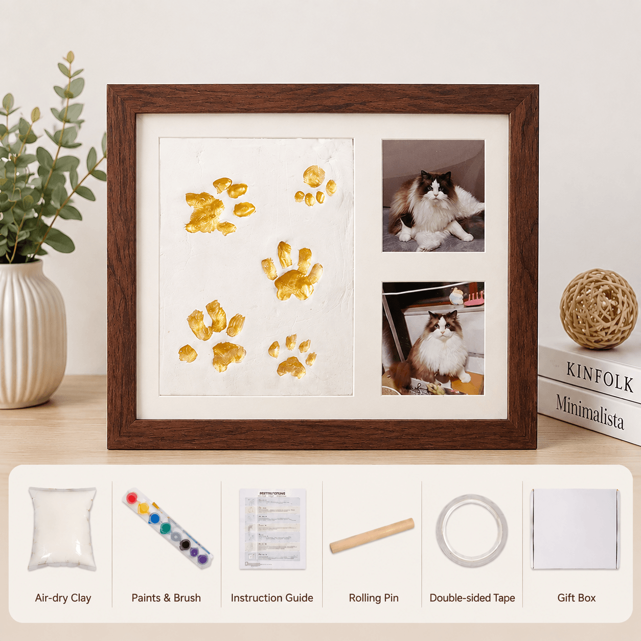 Pet Paw Print Frame Kit Air-Dry Clay and Photo Display - view 7