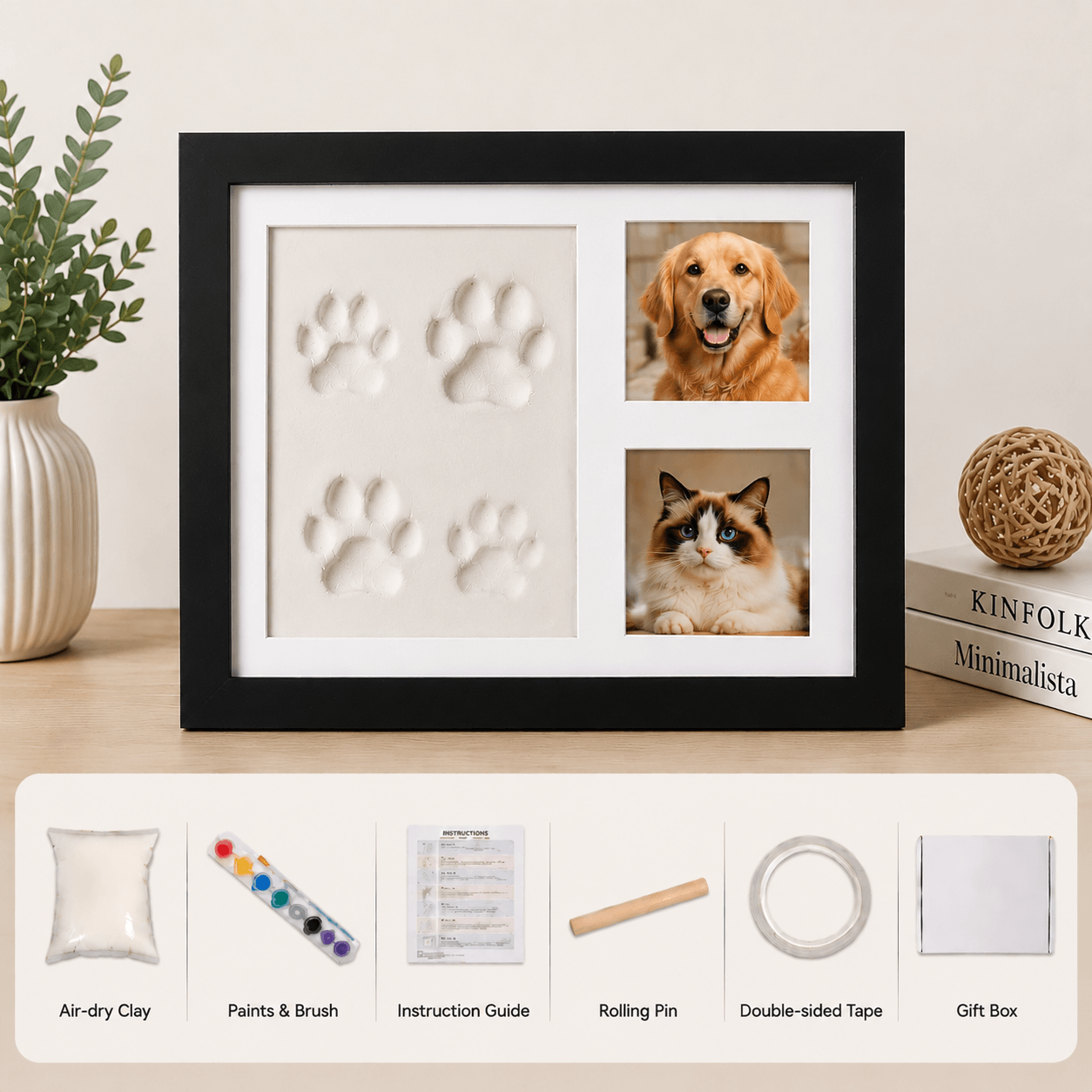 Pet Paw Print Frame Kit Air-Dry Clay and Photo Display - view 5