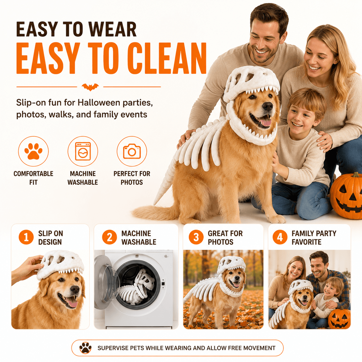 Dinosaur Skeleton Halloween Costume for Dogs and Cats - view 6