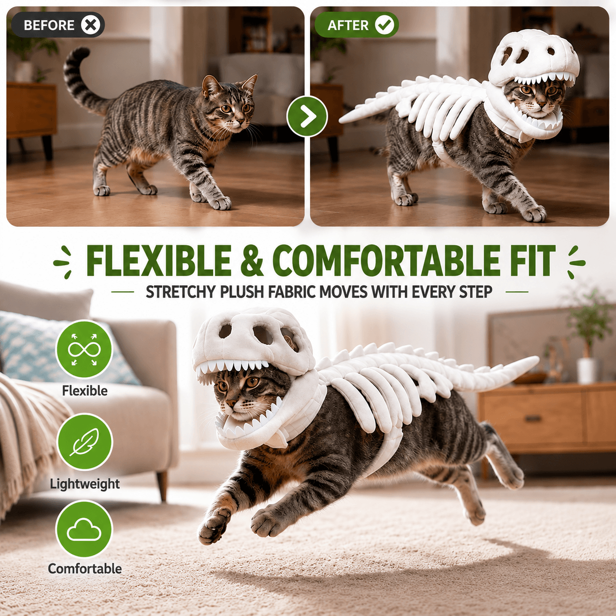 Dinosaur Skeleton Halloween Costume for Dogs and Cats - view 4