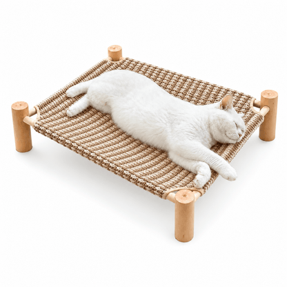 Elevated Cat Scratching Bed with Solid Pine Wood Frame