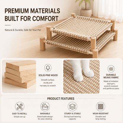Elevated Cat Scratching Bed with Solid Pine Wood Frame - view 3