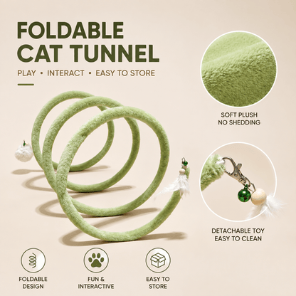 Foldable Spring Cat Tunnel with Interactive Feather Toys