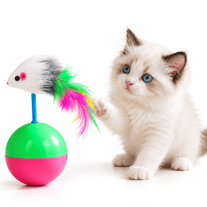 Tumbler Mouse Cat Toy & Wobble Interactive Toy with Sound & Feathers
