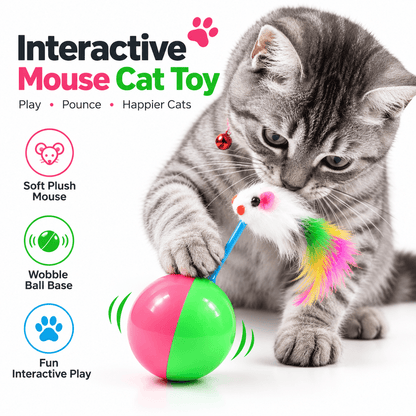 Tumbler Mouse Cat Toy & Wobble Interactive Toy with Sound & Feathers