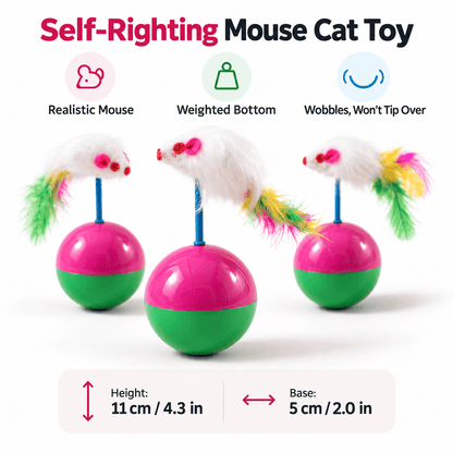 Tumbler Mouse Cat Toy & Wobble Interactive Toy with Sound & Feathers