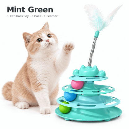 3-Tier Cat Ball Track Toy with Feather Teaser