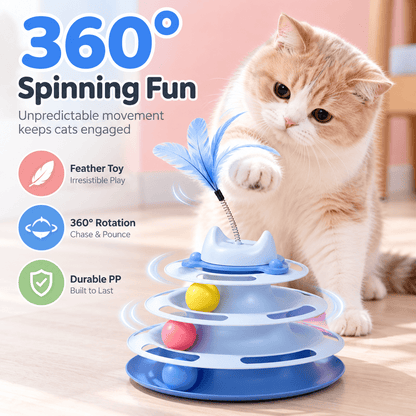 3-Tier Cat Ball Track Toy with Feather Teaser
