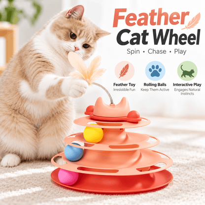 3-Tier Cat Ball Track Toy with Feather Teaser