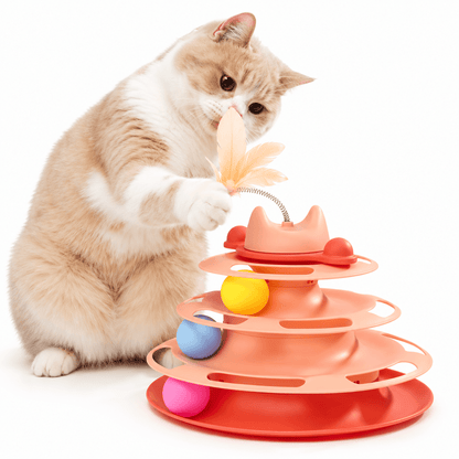 3-Tier Cat Ball Track Toy with Feather Teaser