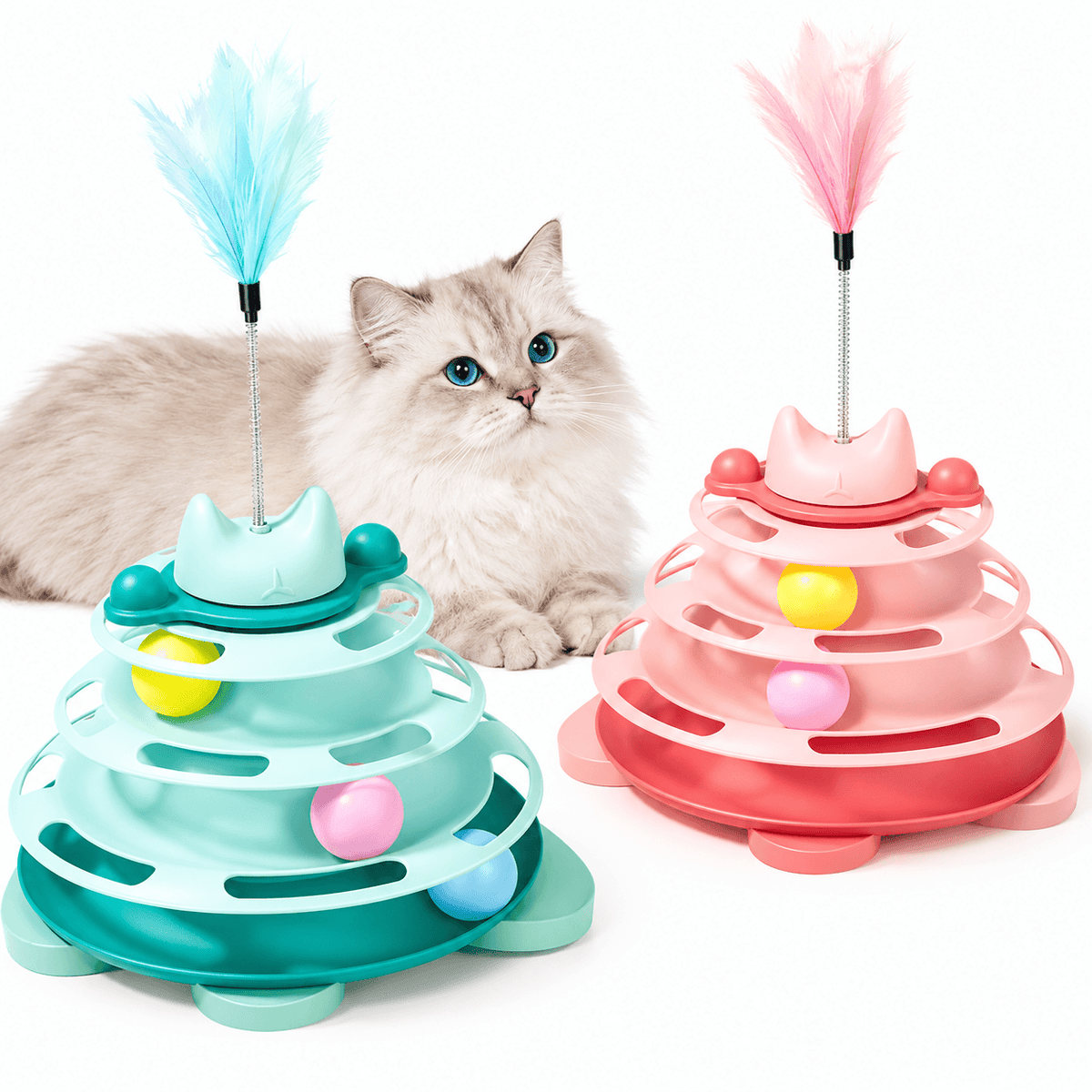 3-Tier Cat Ball Track Toy with Feather Teaser