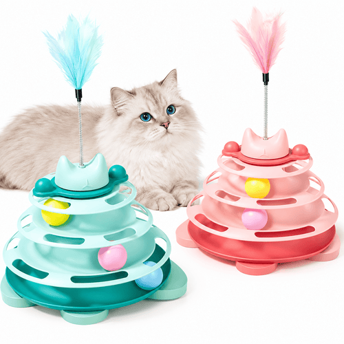 3-Tier Cat Ball Track Toy with Feather Teaser