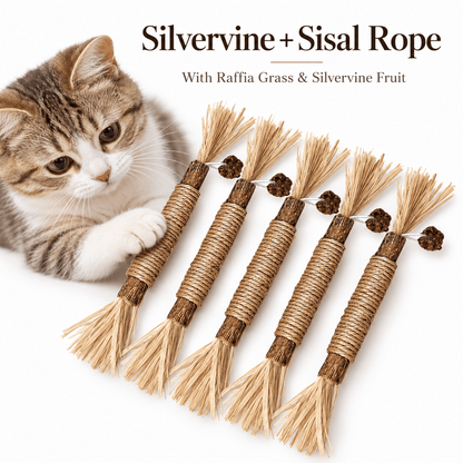 Natural Silvervine Cat Chew Stick with Sisal Rope & Raffia