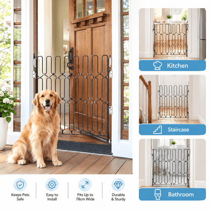 Retractable Dog Gate for Front Door & Tall Metal Pet Safety Barrier