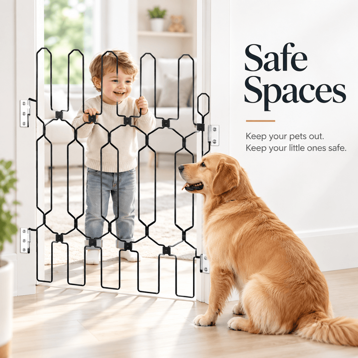 Retractable Dog Gate for Front Door & Tall Metal Pet Safety Barrier