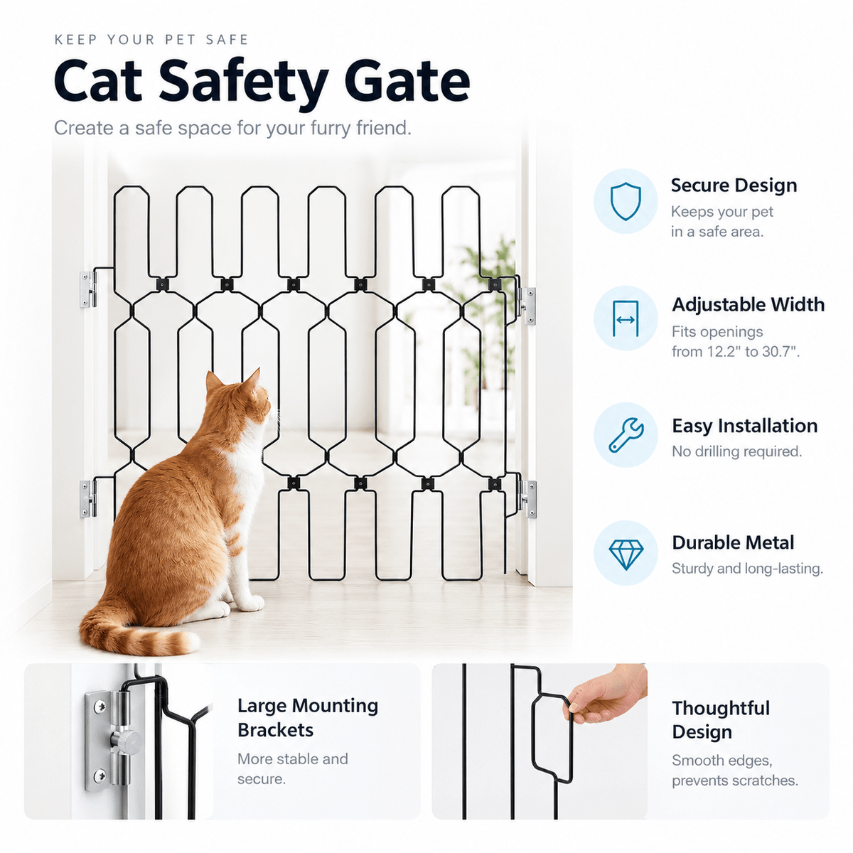 Retractable Dog Gate for Front Door & Tall Metal Pet Safety Barrier