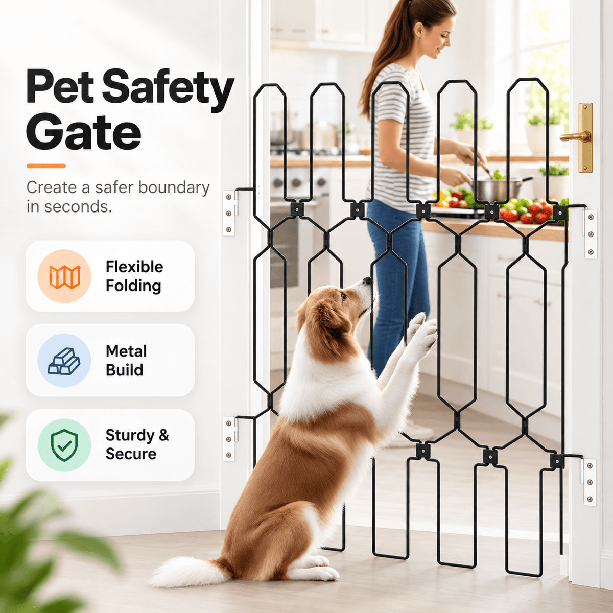 Retractable Dog Gate for Front Door & Tall Metal Pet Safety Barrier