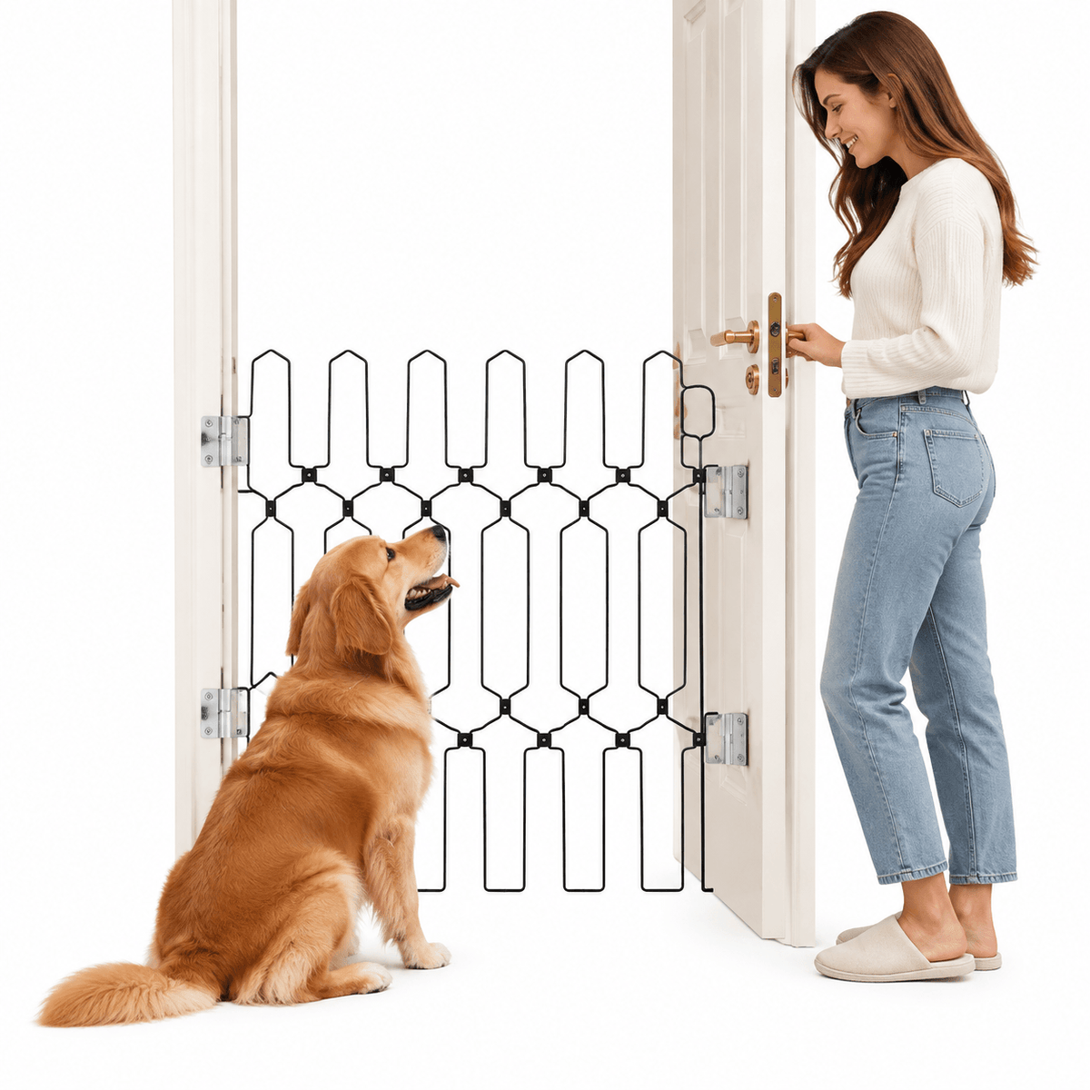 Retractable Dog Gate for Front Door & Tall Metal Pet Safety Barrier