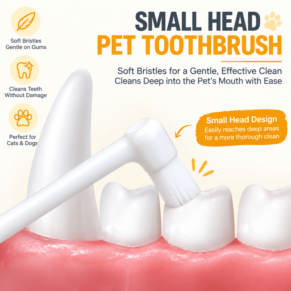 Pet Dental Toothbrush 2-Pack & Flat & Pointed Brush Heads for Cat & Dog Teeth Cleaning