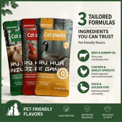 Trace Element Nutrition Pack for Cats & Dogs & Premium Meat Treats with Krill Oil & Fish Oil