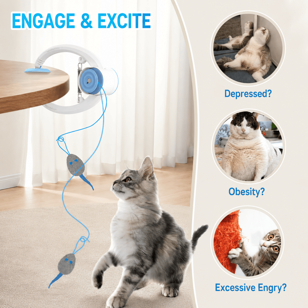 Automatic Hanging Cat Toy & Interactive Moving Mouse Toy for Indoor Cats
