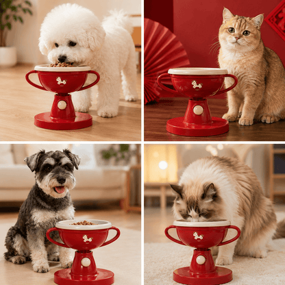 5-Level Adjustable Elevated Pet Bowl & 60° Tilt Feeding Bowl for Cats & Dogs