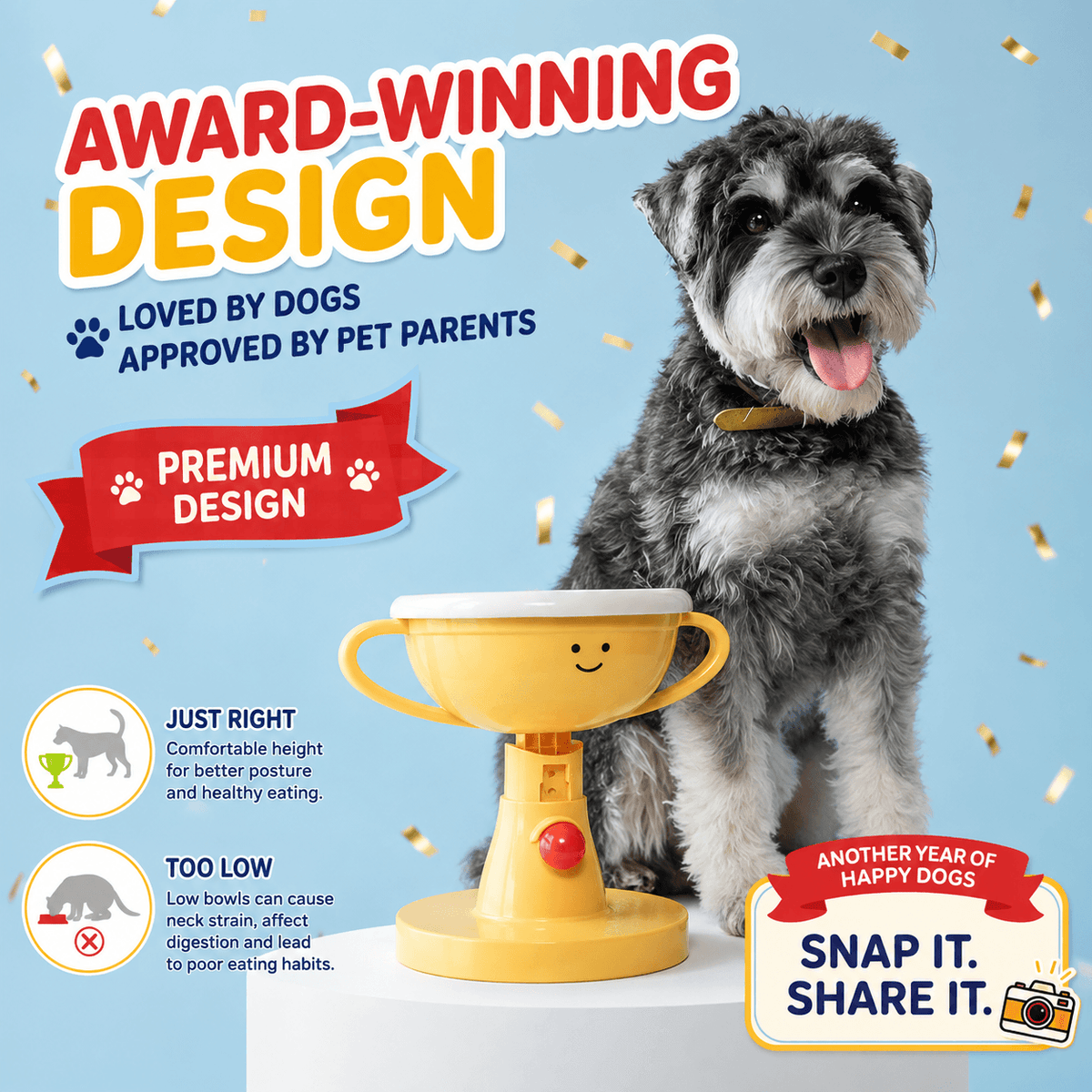 5-Level Adjustable Elevated Pet Bowl & 60° Tilt Feeding Bowl for Cats & Dogs
