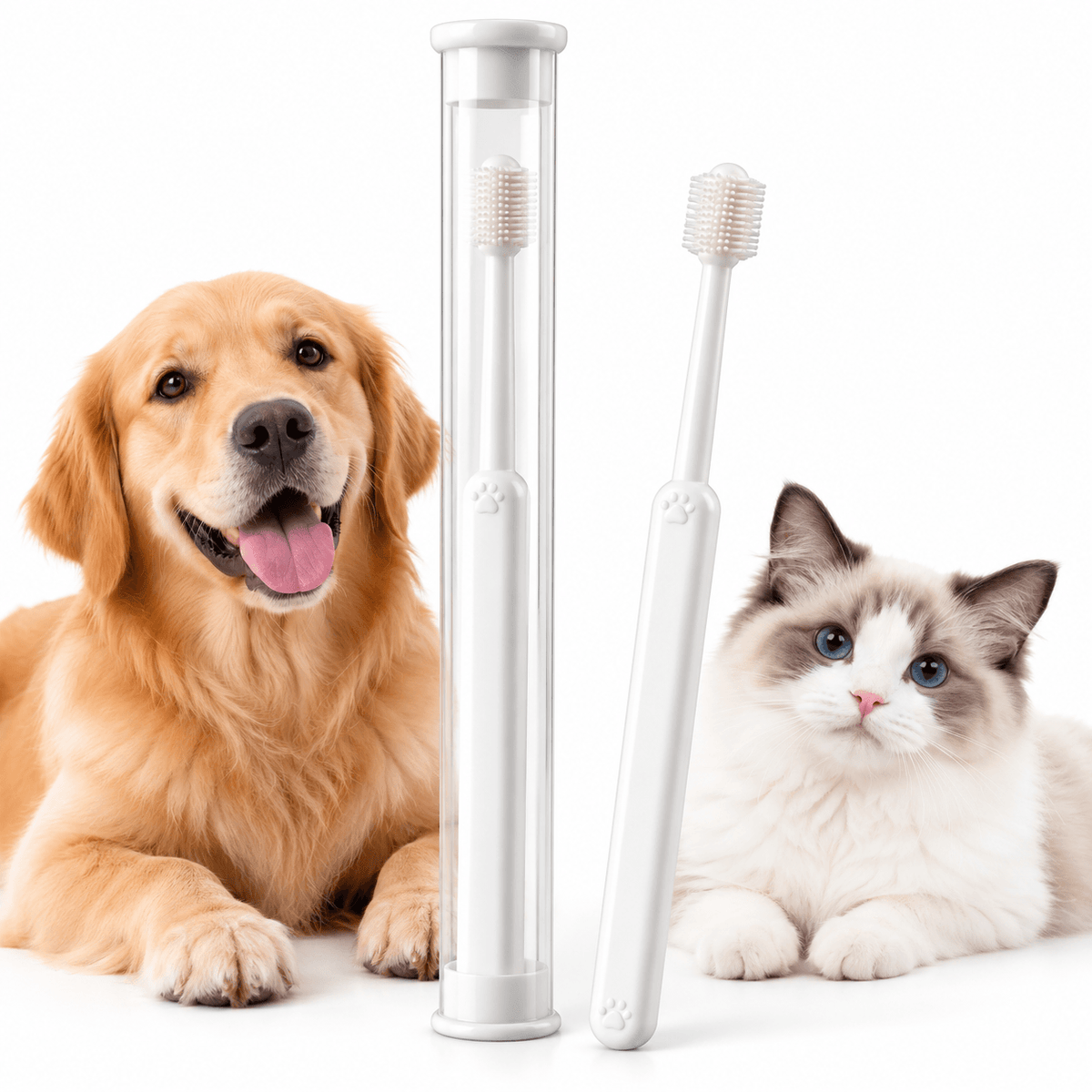 360° Pet Toothbrush 2-Pack & Soft Bristles for Dogs & Cats