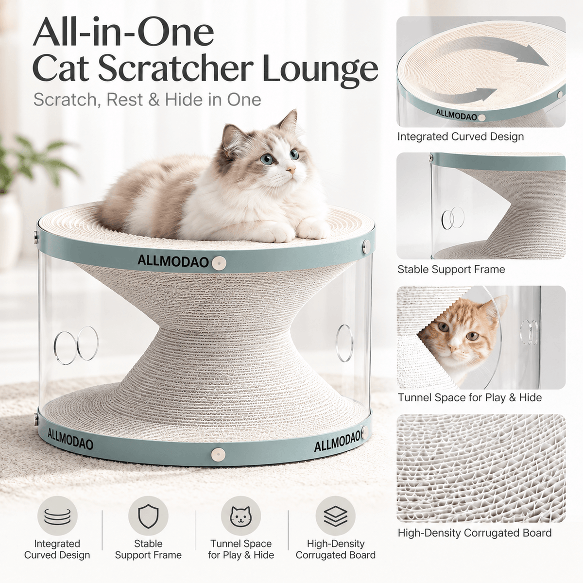 Cat Tunnel Scratch Bed & 3-in-1 Scratcher, Lounge & Play House