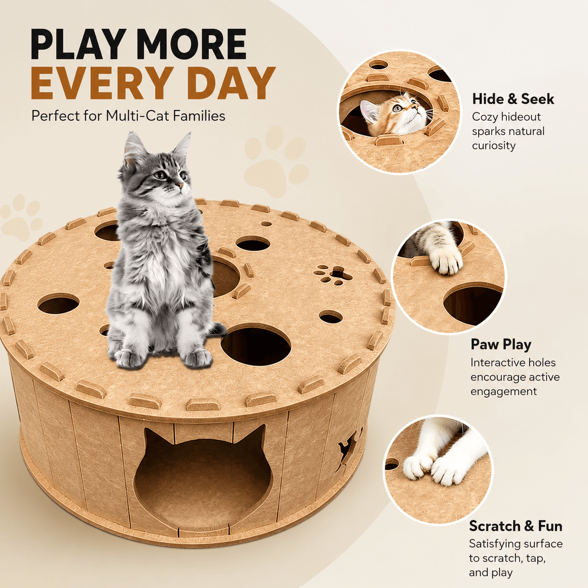 Felt Cat Tunnel & Hideaway & 2-in-1 Interactive Playhouse & Cozy Bed