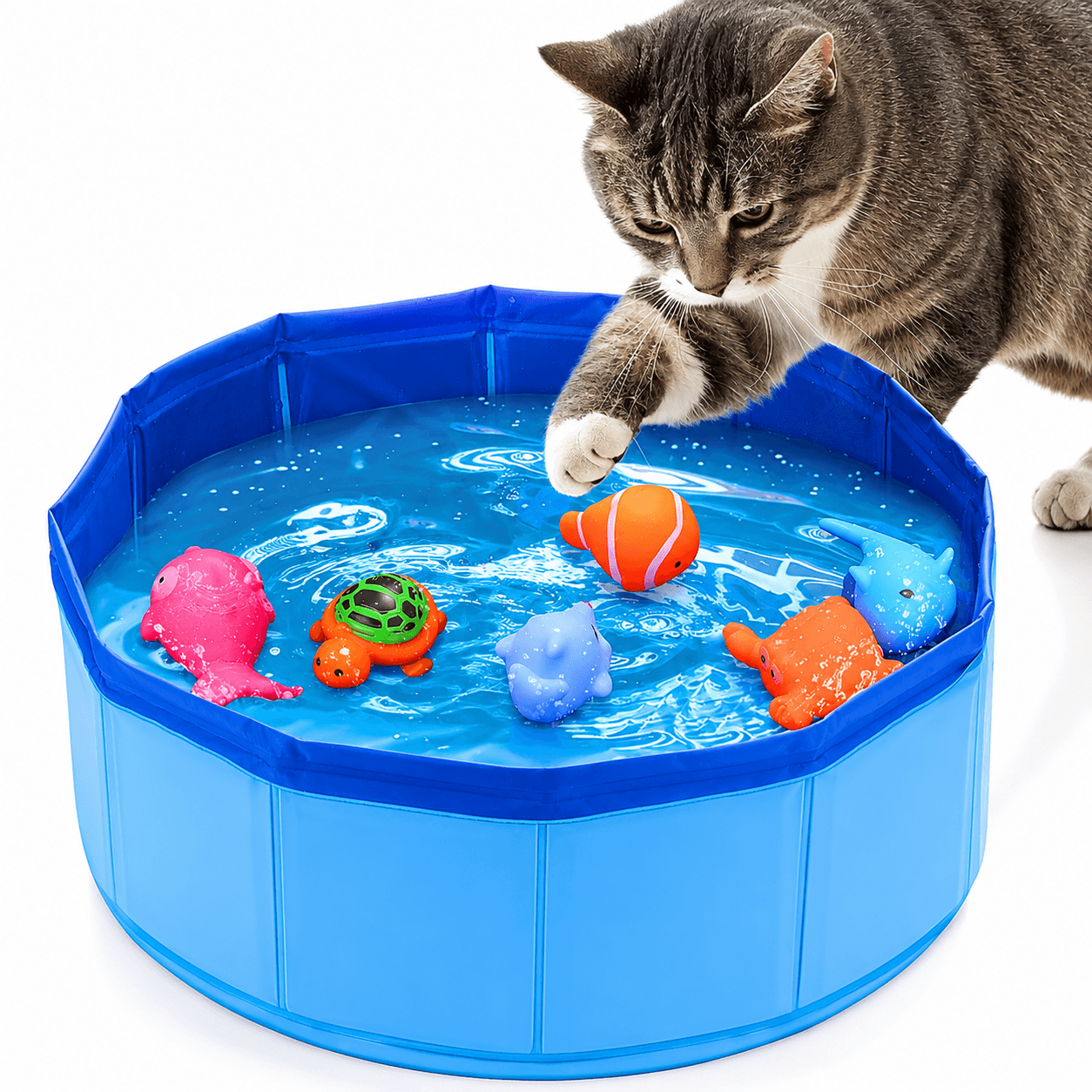 Portable Foldable Pet Pool for Cats and Dogs with Floating Toys