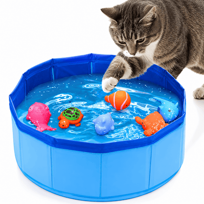 Portable Foldable Pet Pool for Cats and Dogs with Floating Toys