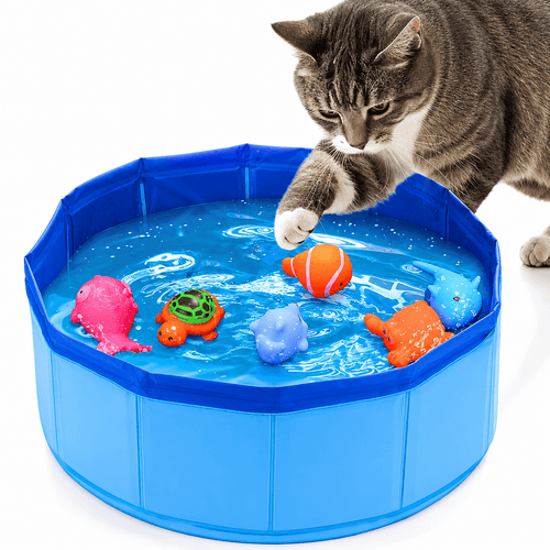 Portable Foldable Pet Pool for Cats and Dogs with Floating Toys