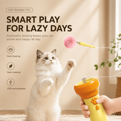 Electric Cat Teaser Toy - Auto Wand with Plush Ball for Indoor Cats
