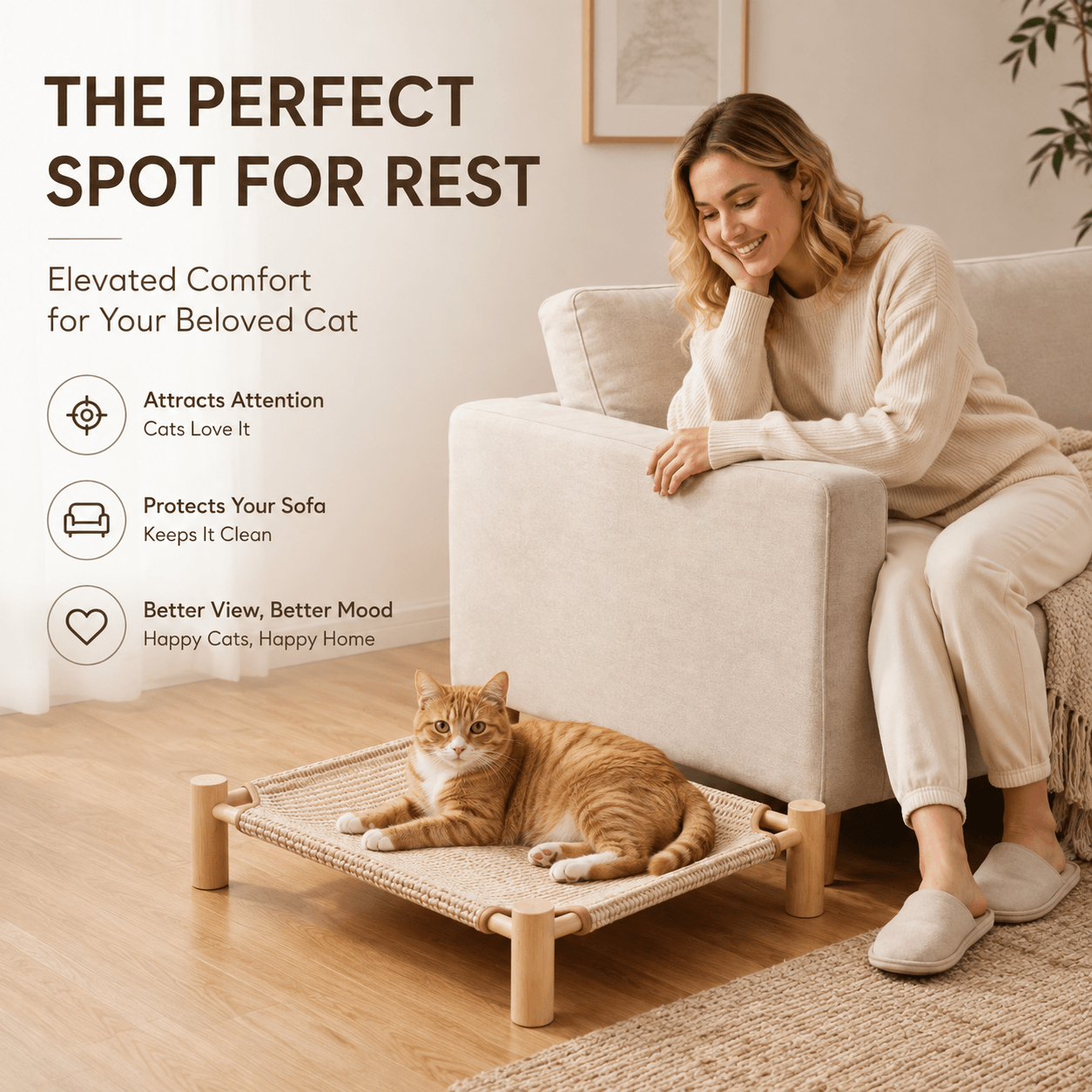 Elevated Cat Scratching Bed with Solid Pine Wood Frame - view 4