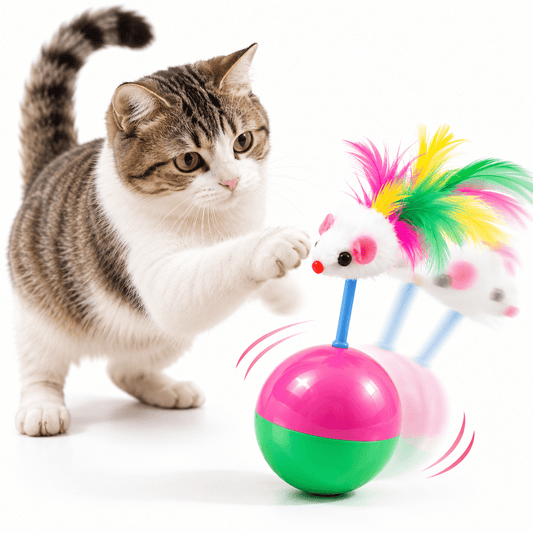 Tumbler Mouse Cat Toy & Wobble Interactive Toy with Sound & Feathers