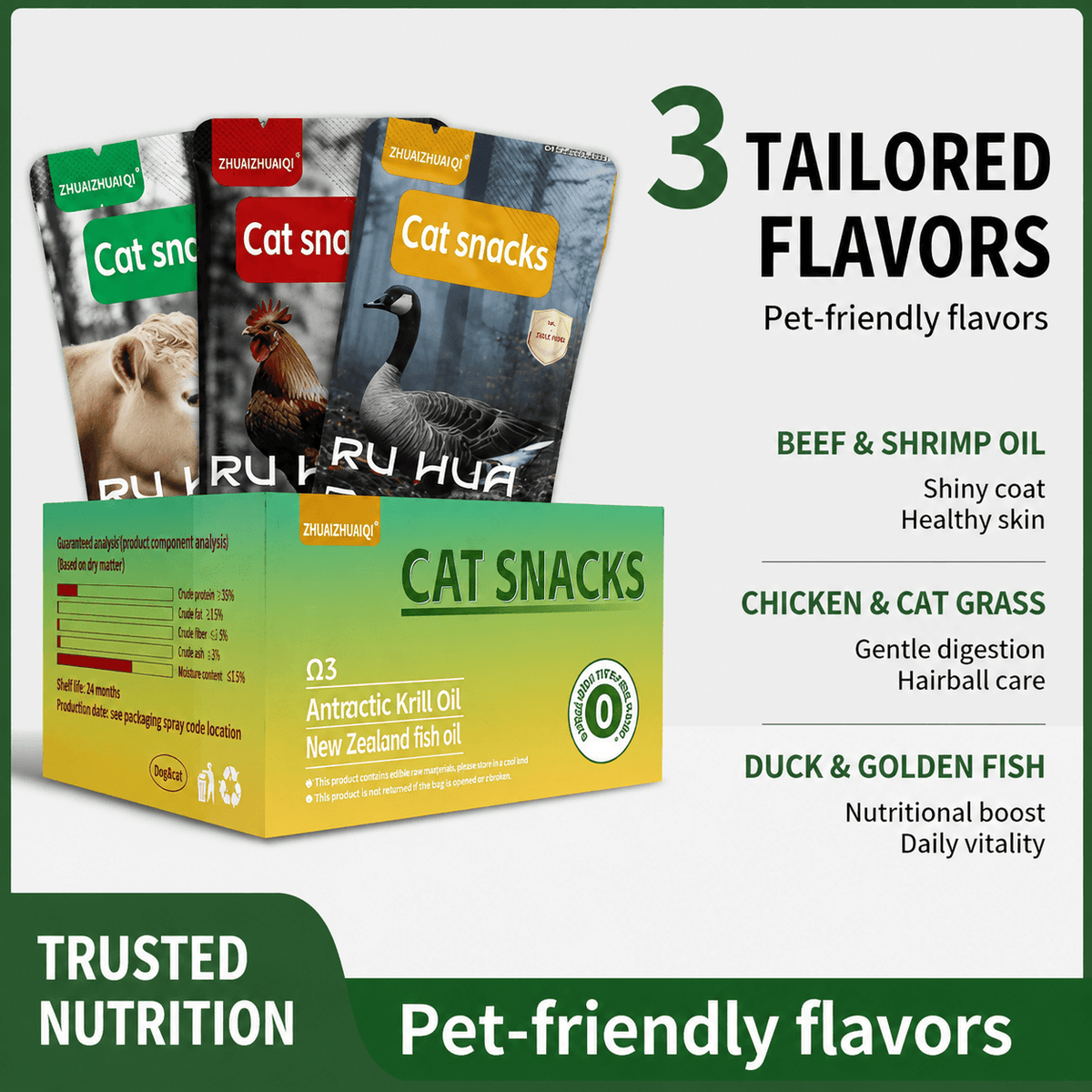 Trace Element Nutrition Pack for Cats & Dogs & Premium Meat Treats with Krill Oil & Fish Oil