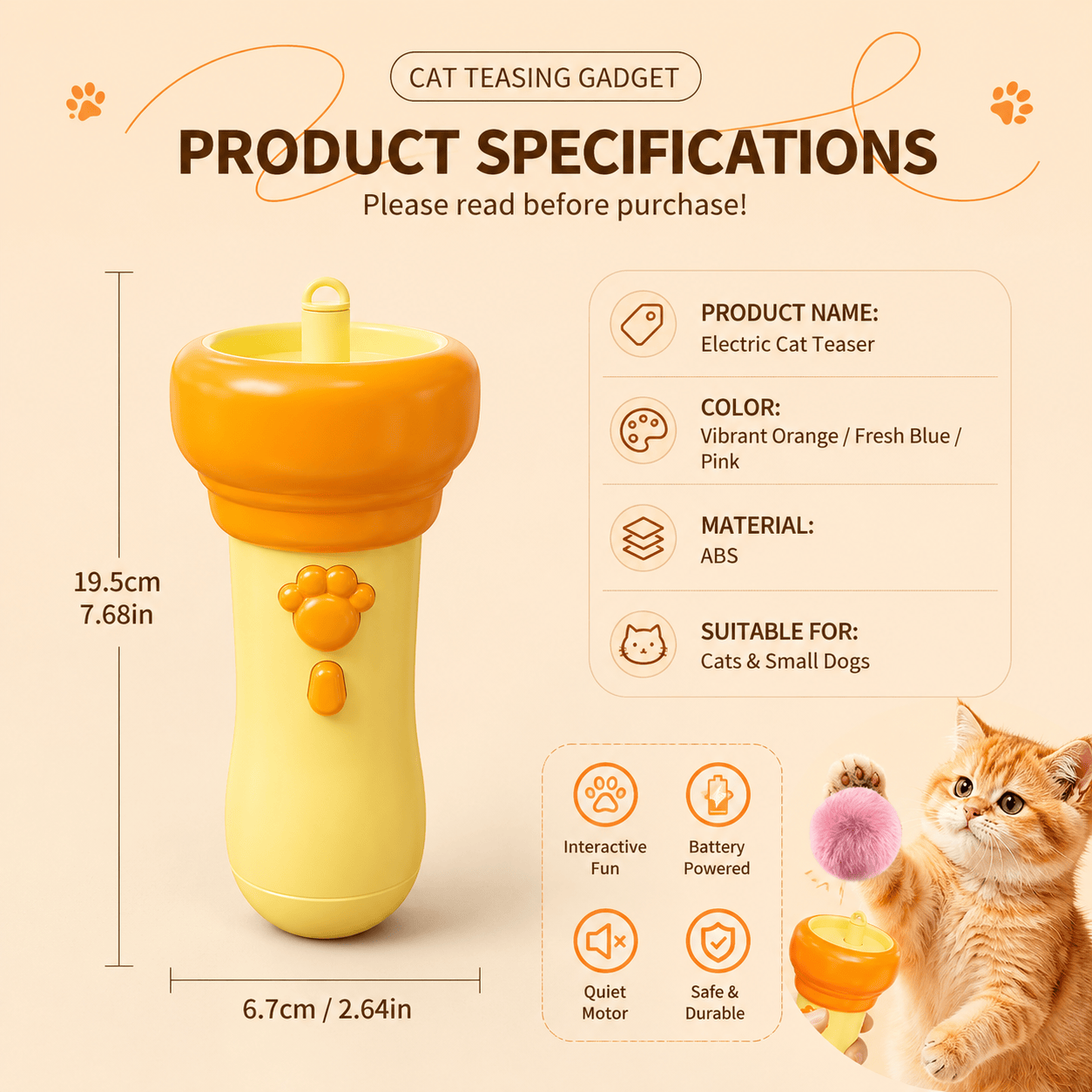 Electric Cat Teaser Toy - Auto Wand with Plush Ball for Indoor Cats