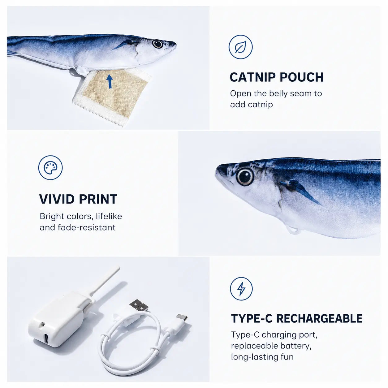 Electric Realistic Flopping Fish Cat Toys - 3 Pack Noblias Cat Toys  adult-cat-toy