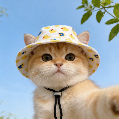 Cute Pet Sun Hat & Adjustable Outdoor Bucket Hat for Dogs & Cats
