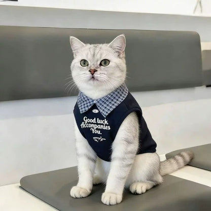 Plaid Collar Pet Vest & Classic Preppy Shirt for Cats & Dogs