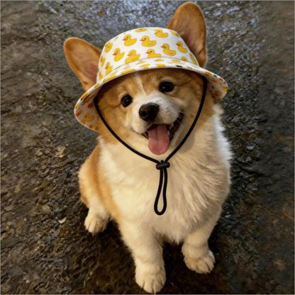 Cute Pet Sun Hat & Adjustable Outdoor Bucket Hat for Dogs & Cats