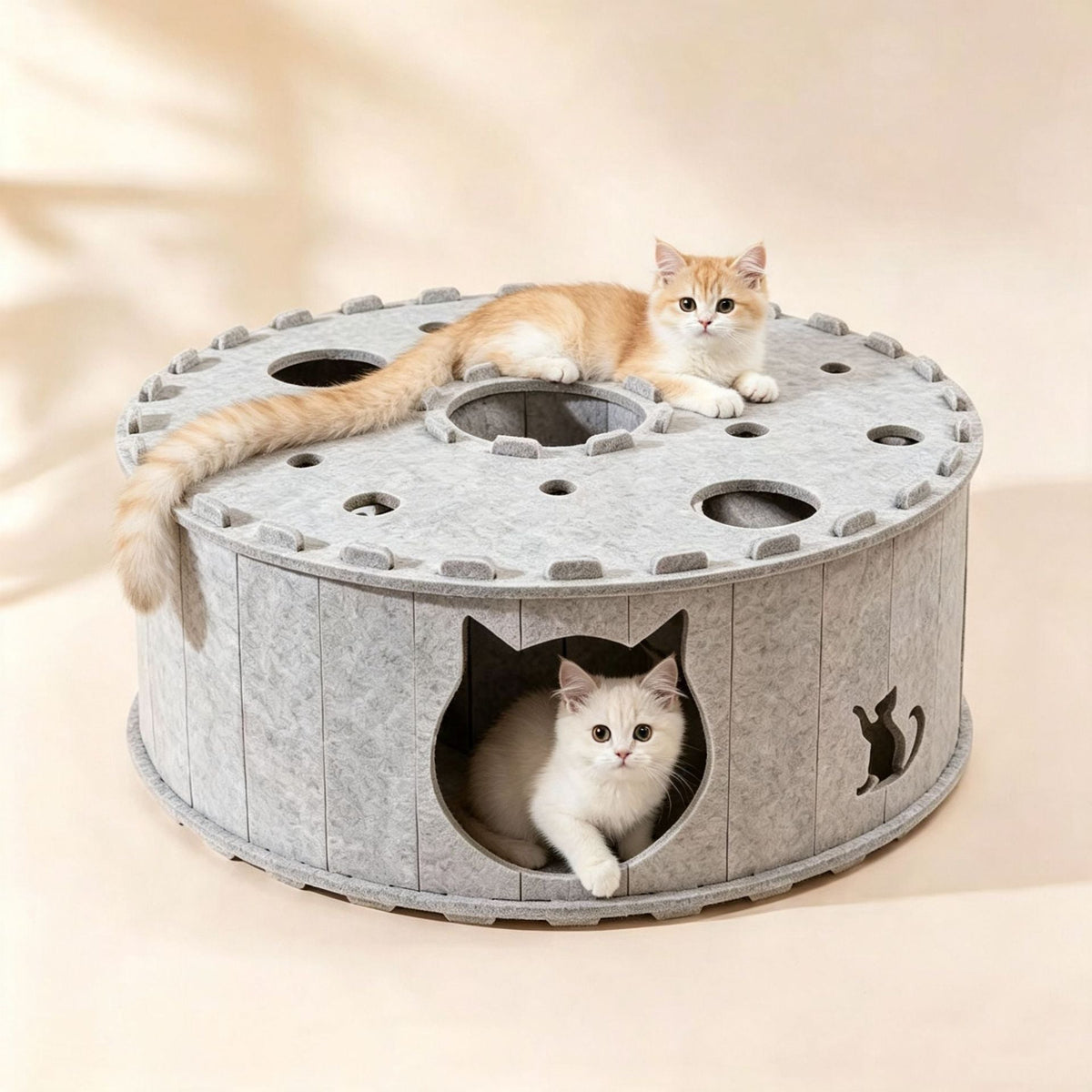 Felt Cat Tunnel & Hideaway & 2-in-1 Interactive Playhouse & Cozy Bed