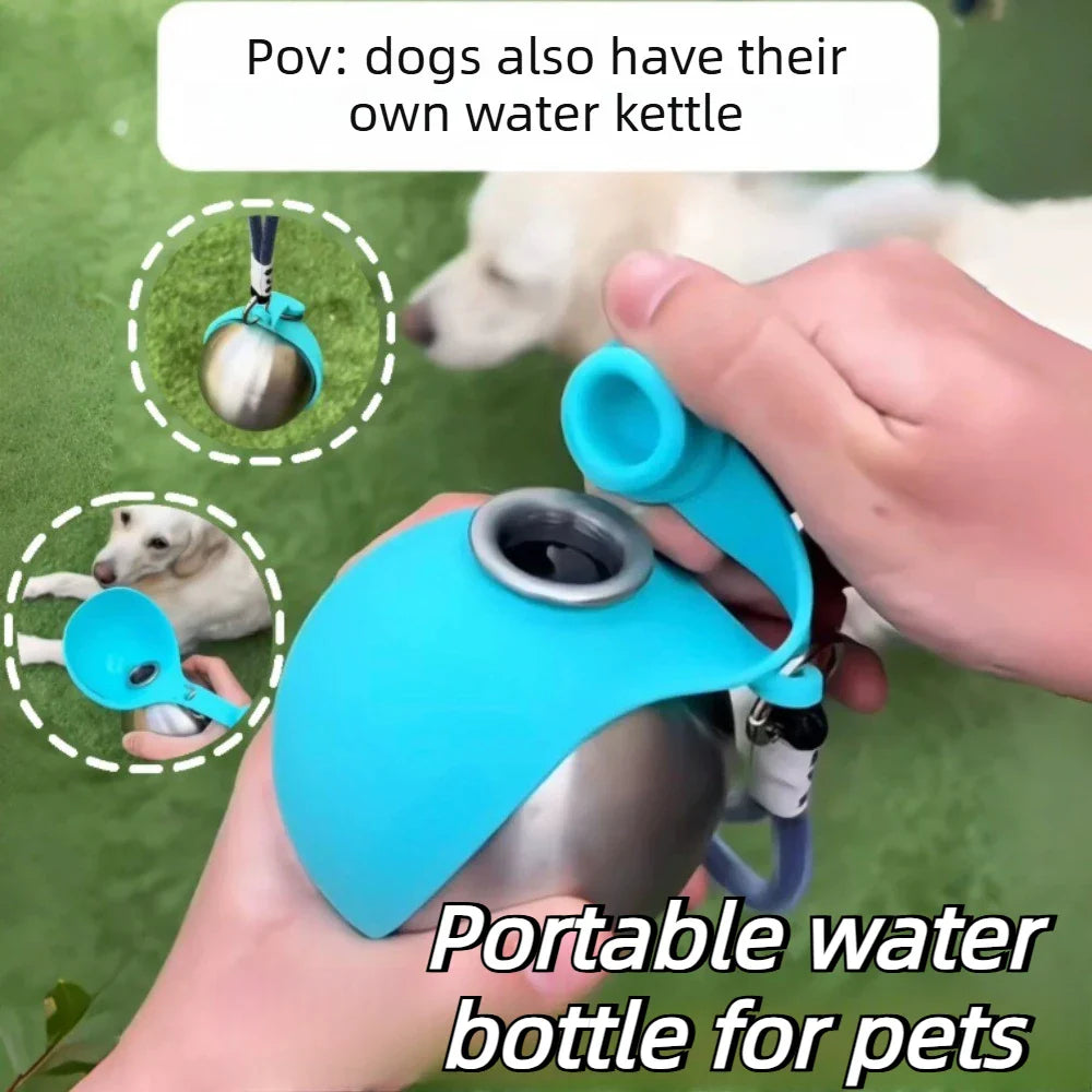Tragbare Hunde-Wasserflasche 280ml Edelstahl Reise-Wasserspender für Hunde mit Napf Auslaufsichere Welpen-Wasserflasche zum Spazierengehen Wandern Kleine Hunde-Wasserflasche