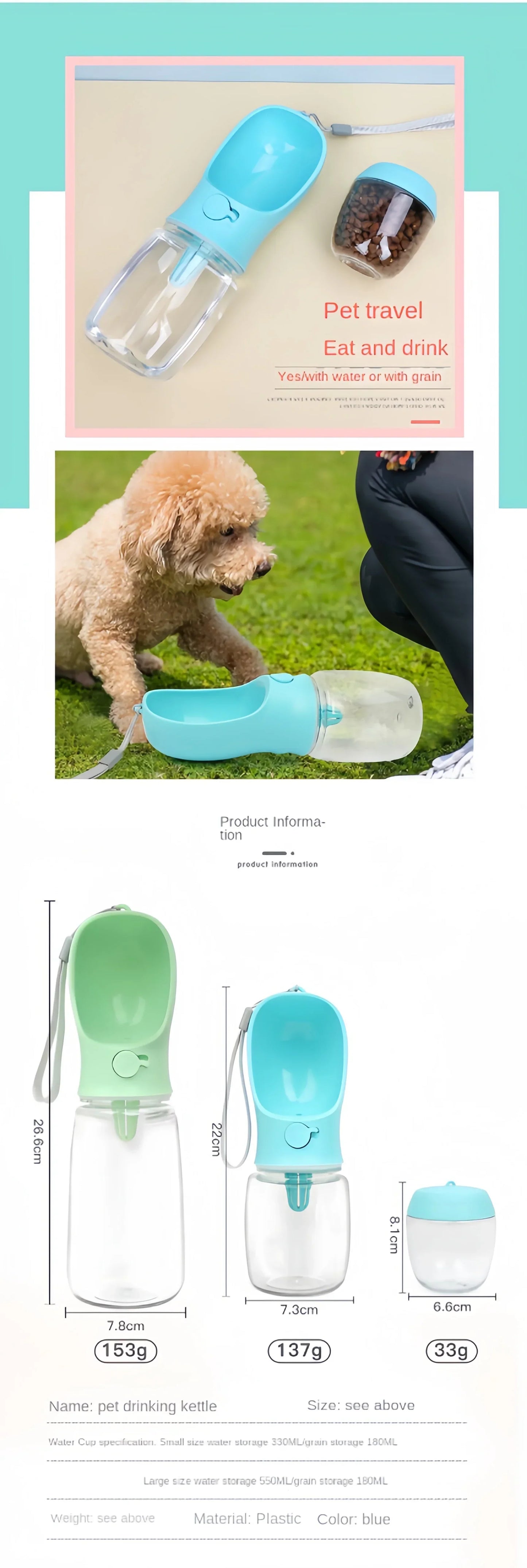 Pet Water Bottle with Food Storage Container
