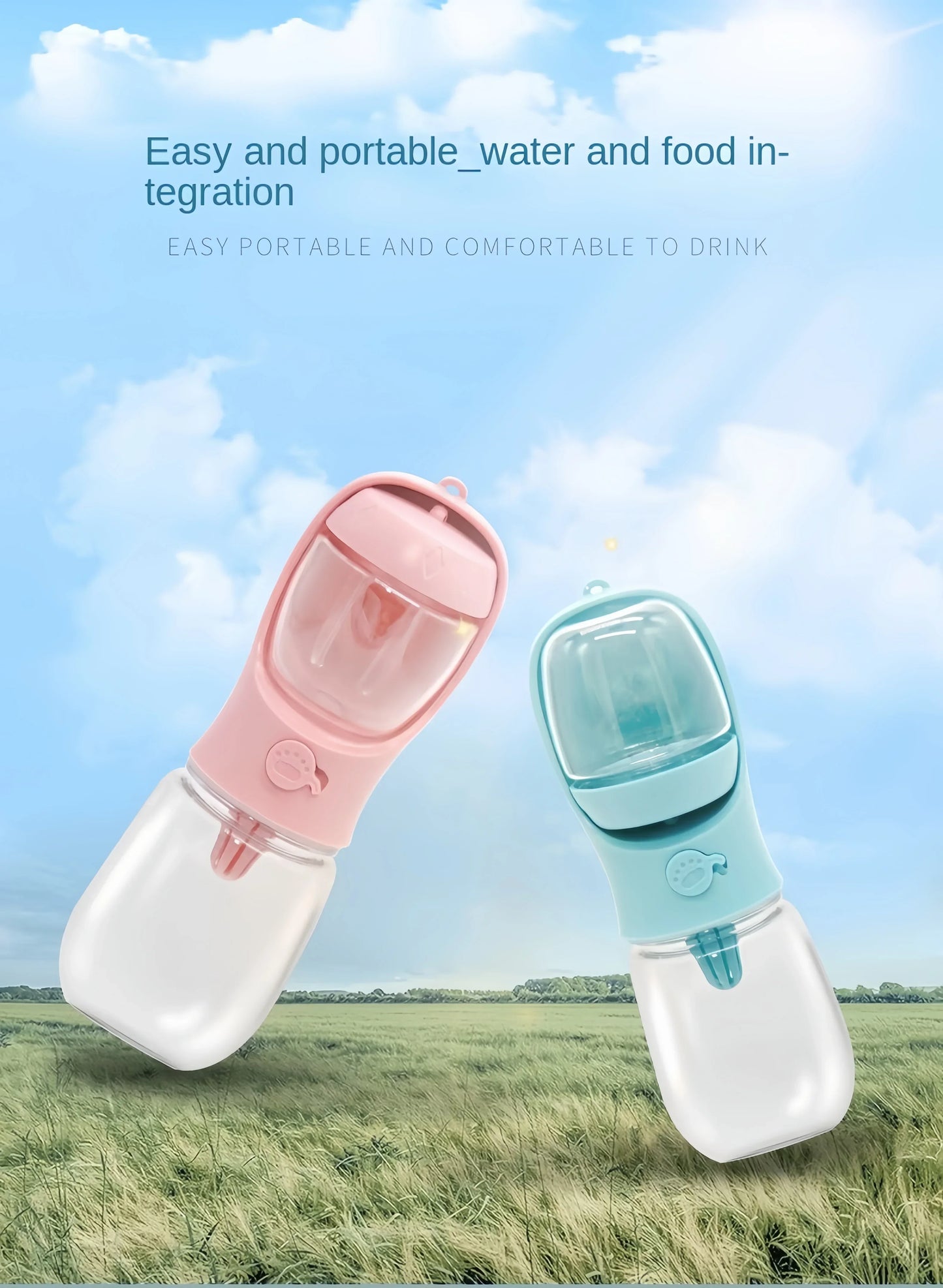 Pet Water Bottle with Food Storage Container