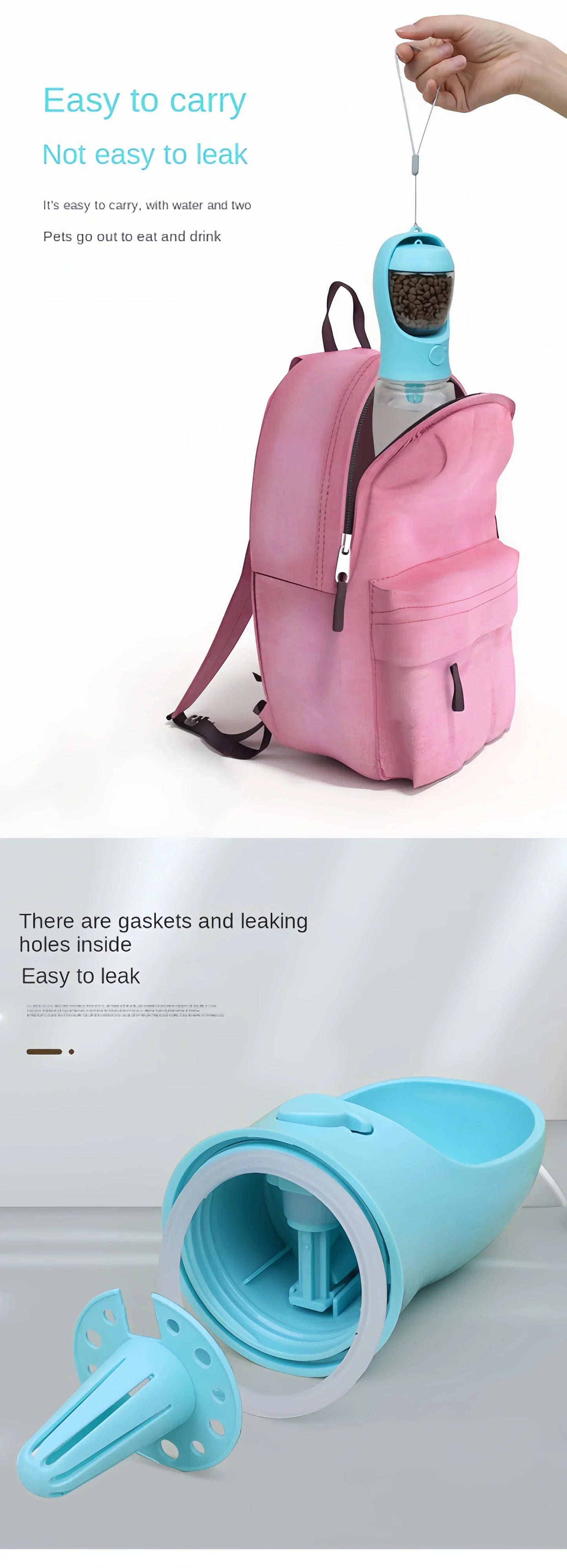 Pet Water Bottle with Food Storage Container